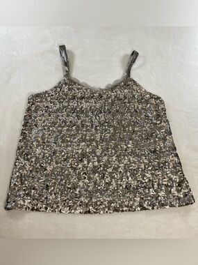 Cupid Blush Silver Metallic Sequin Camisole Tank Size Large